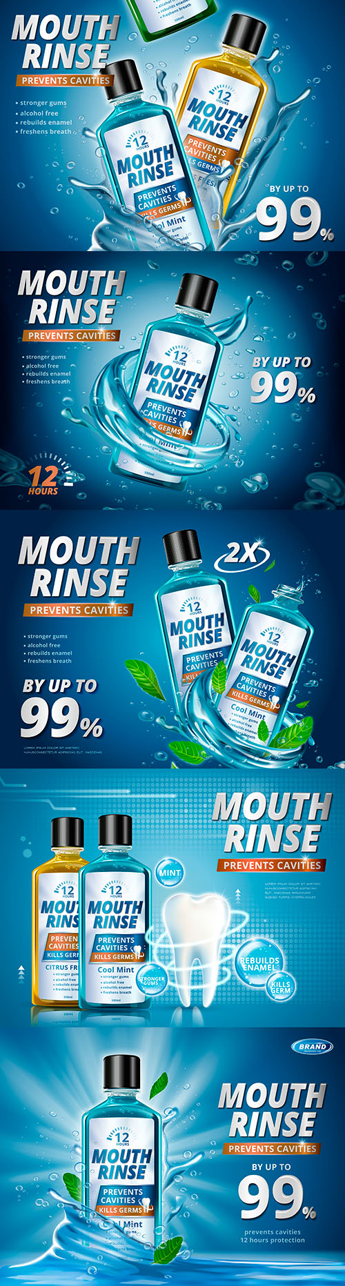 Mouthwash advertisements and refreshing 3d illustrations

