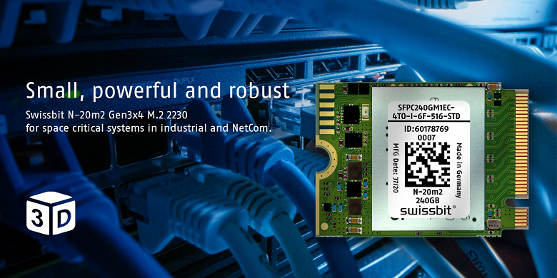 Маленький SSD Swissbit N-20m2 предназначен для промышленных встраиваемых систем