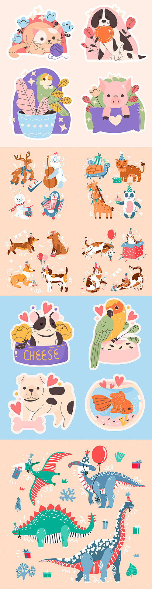 Animal cute collection of pictured birthday illustrations
