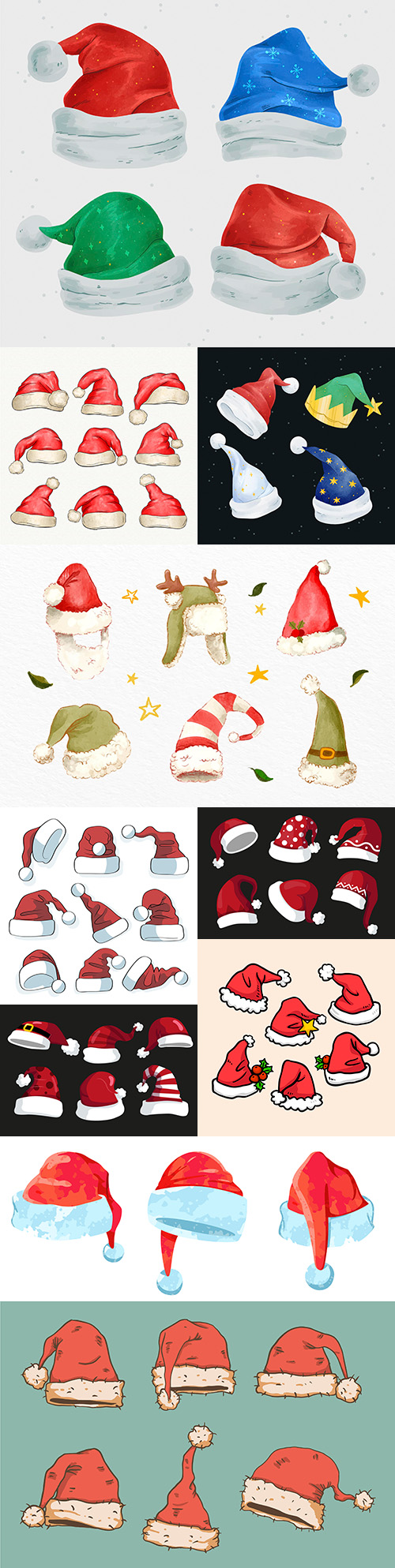 Santa Claus hat cartoon Christmas icons set isolated
