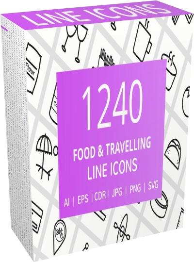 Creative Market - 1240 Food / Travelling Line Icons