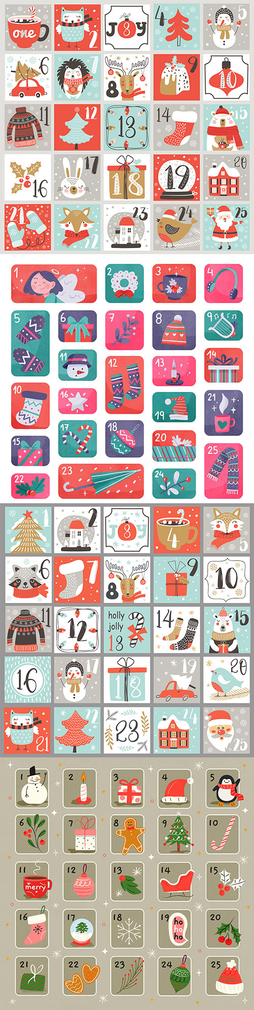 Advent Christmas calendar with painted elements
