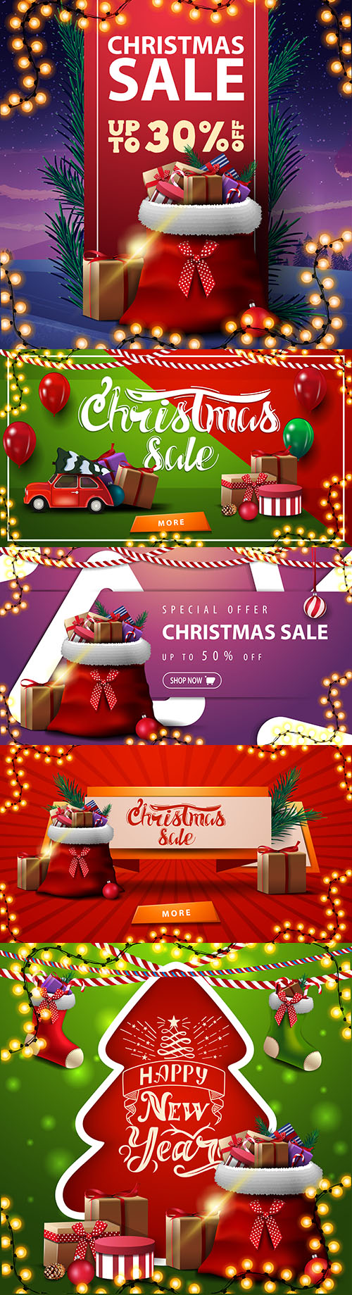 Christmas banner with red ribbon and garland discounted

