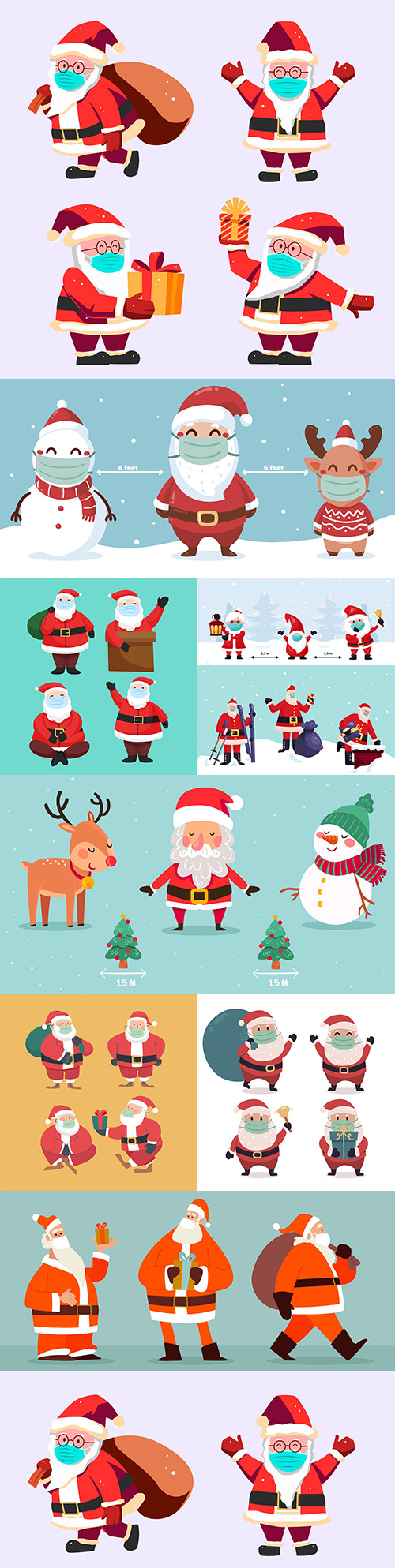 Santa Claus in social distancing mask with Christmas characters
