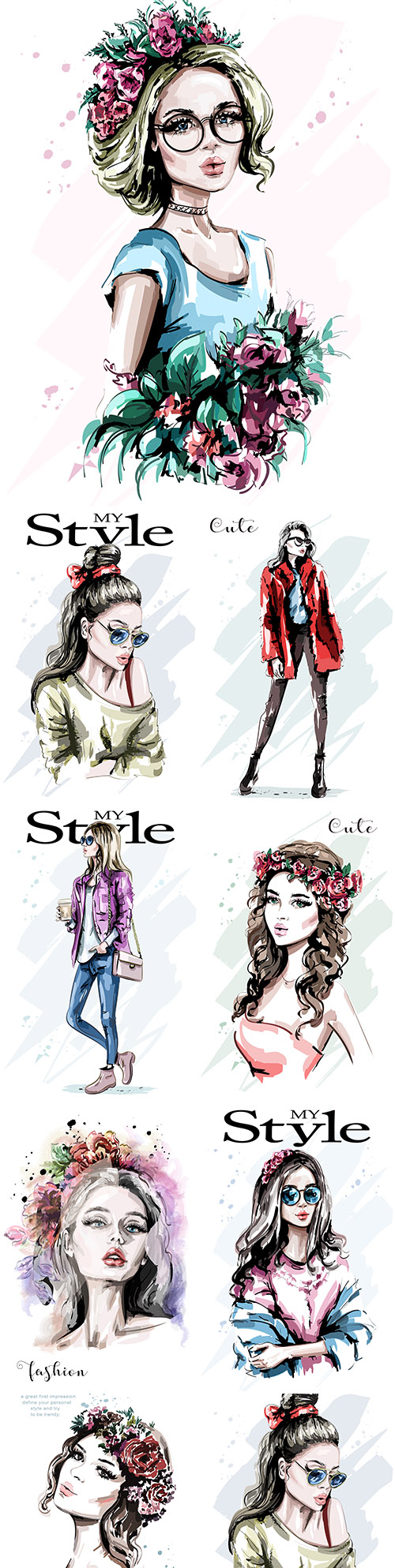 My style Hand drawn beautiful young and fashion girl 3
