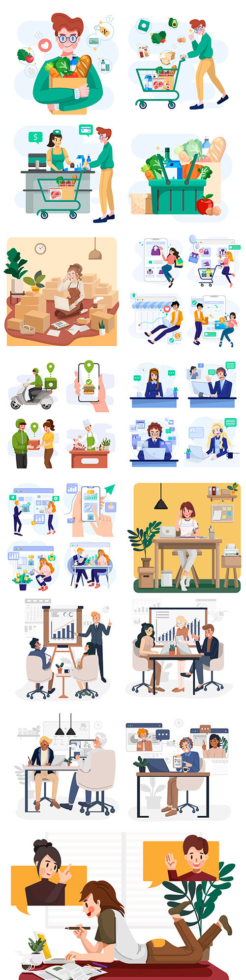 Business people in different settings concept illustration 
