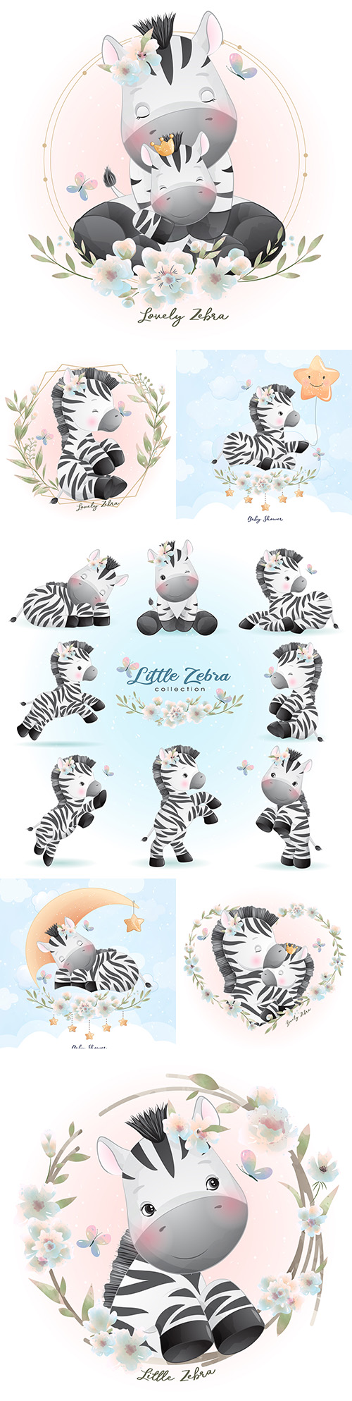 Pretty zebra painted with flowers illustrations
