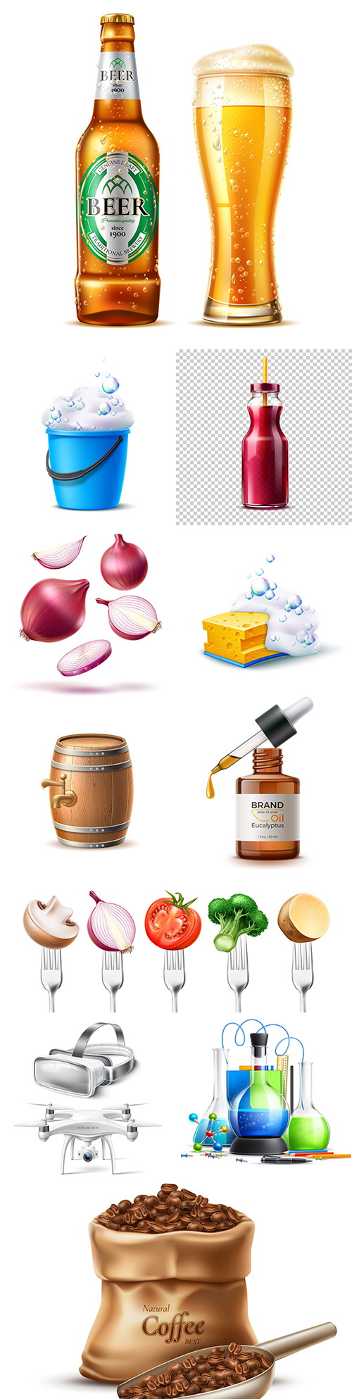 Realistic 3d illustrations of different objects and productsxA;