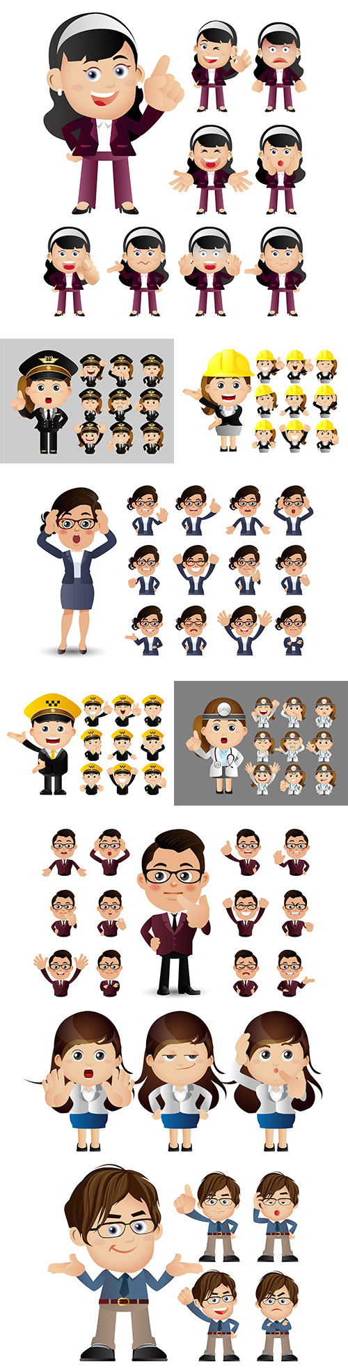 Expressions of business people with different persons and professions
