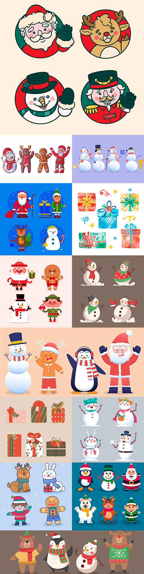 Christmas characters and gifts in flat design collection
