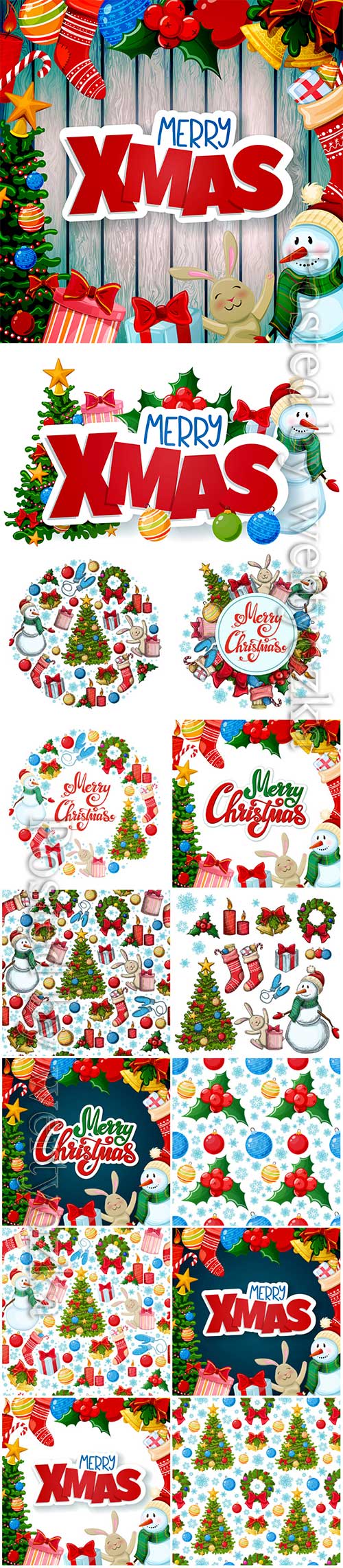 Christmas greeting card, merry xmas vector decorations