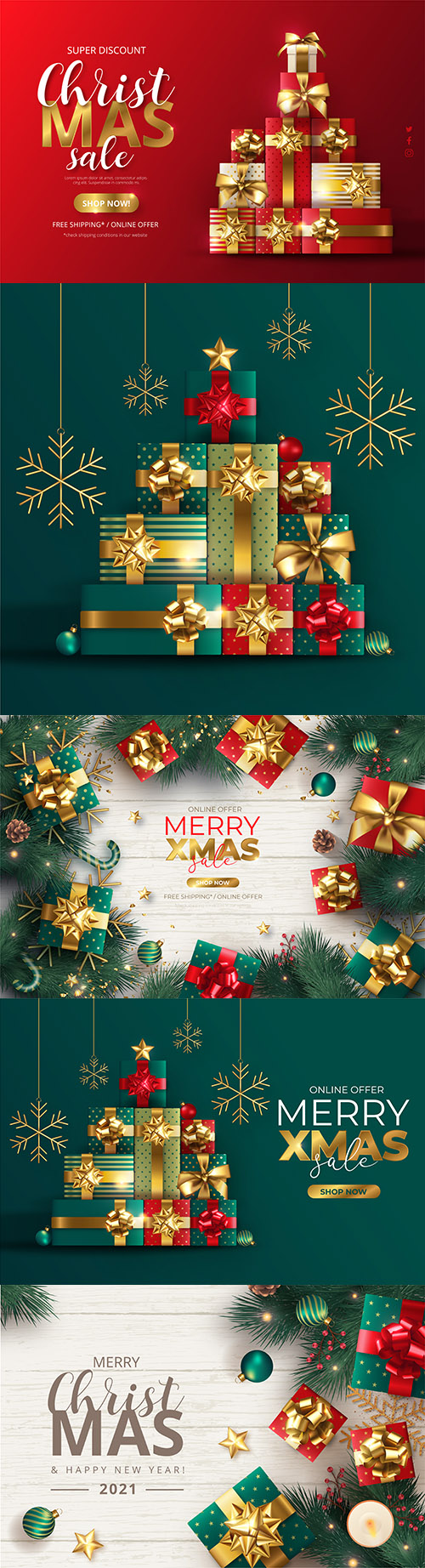 Realistic Christmas sale background with Christmas tree from gifts
