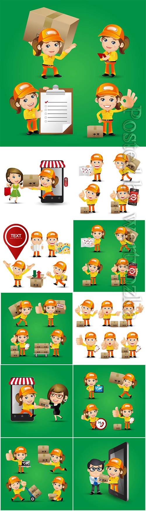 People set profession delivery person vector set