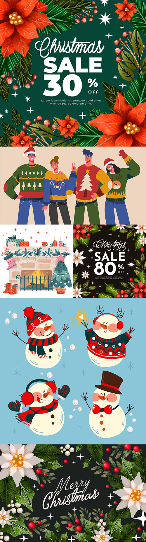 Christmas special sales and cute characters flat design
