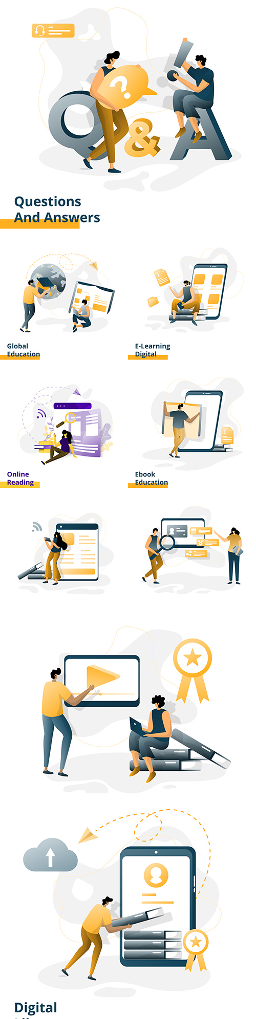 Business people marketing and education online flat design 
