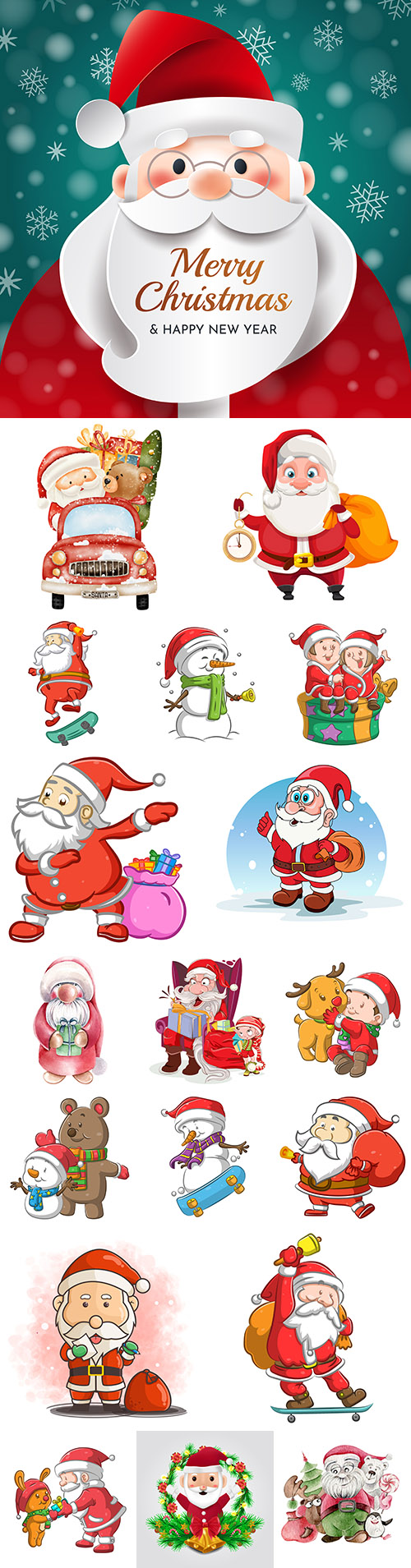 Santa Claus funny character with Christmas gift illustrations collection
