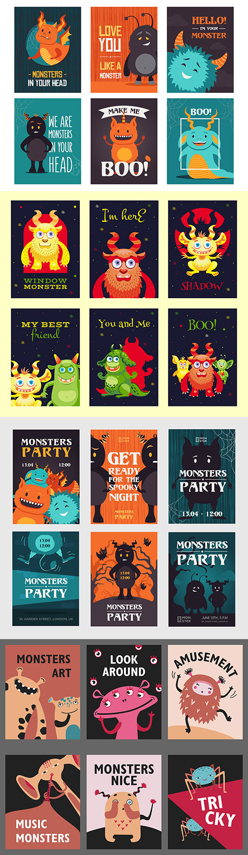 Funny invitation to party with monsters template poster

