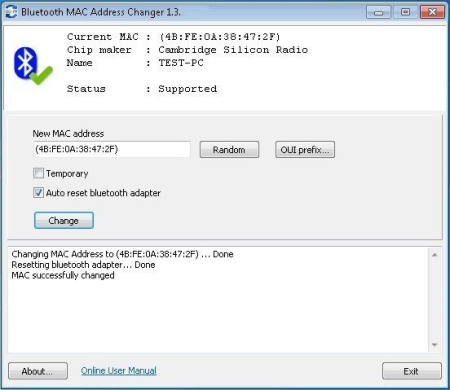 Bluetooth MAC Address Changer 1.9.0.161b