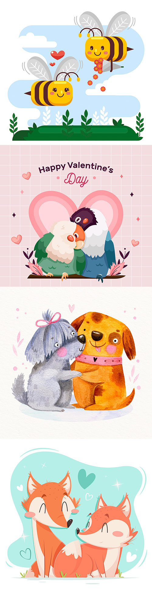 Valentine's Day romantic pair cartoon animal illustration
