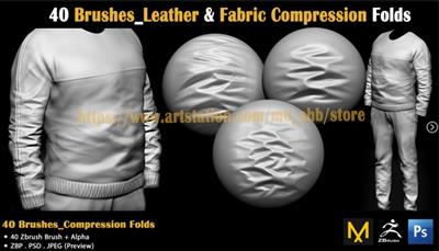 Artstation   40 Brushes Leather & Fabric Compression Folds
