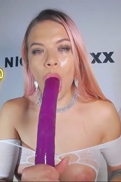 Double size dildo in deepthroat and pussy