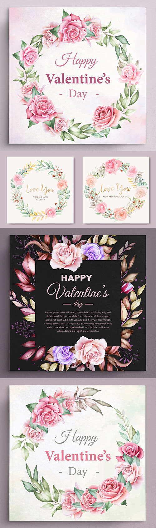 Valentine's Day greeting wreath flower card illustration