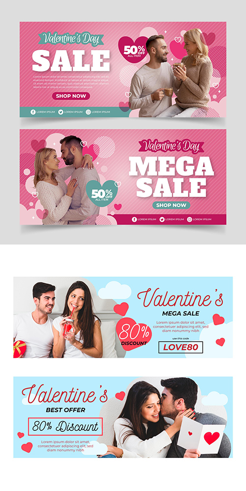 Valentine's Day holiday sales design template banners 3