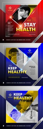 Stay Safe Stay Healthy   Square Banners Promotion Vector Templates