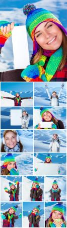 Young woman at ski resort stock photo