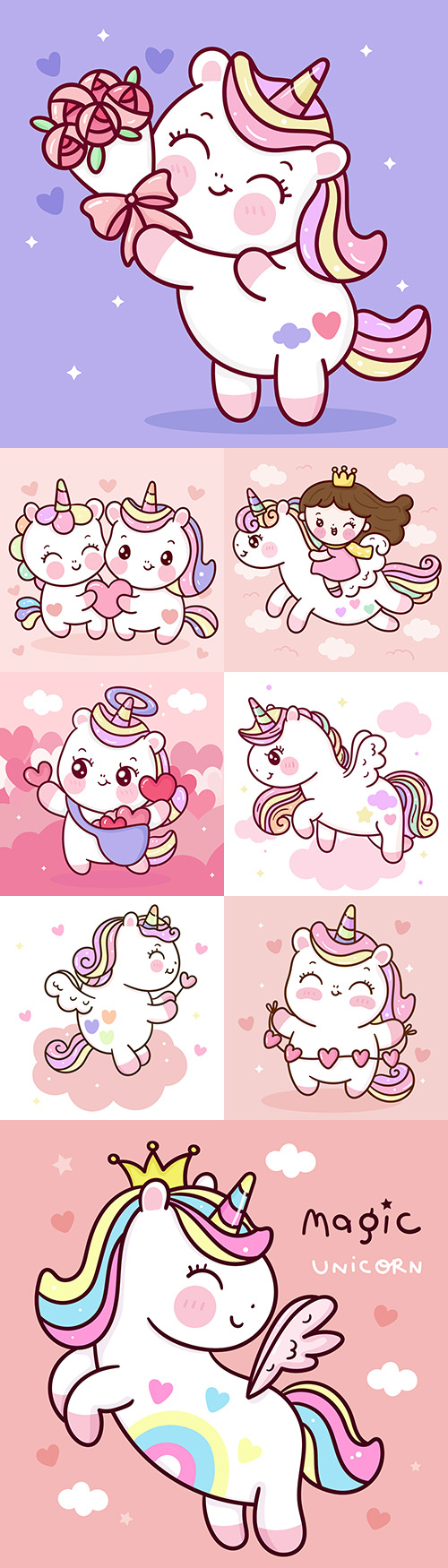 Cute unicorn princess cartoon with Pegasus wing
