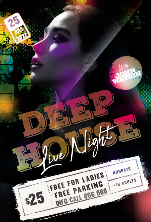 Deep House Live Night Flyer PSD Templates