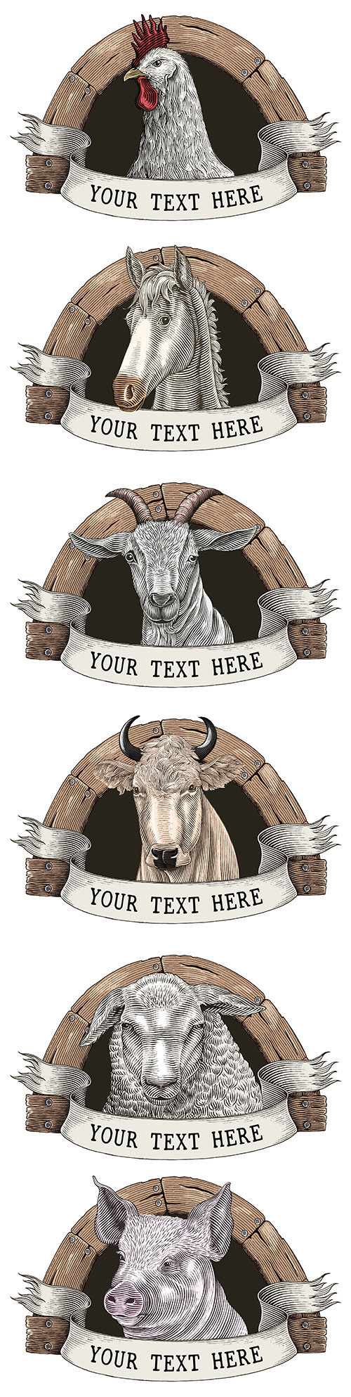 Farm animal logo design ancient engravings style
