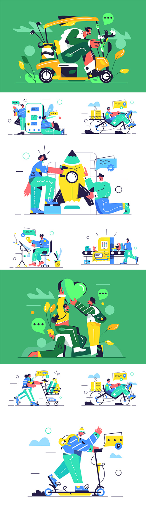 Young girl and guy in the store, at work illustrations flat design
