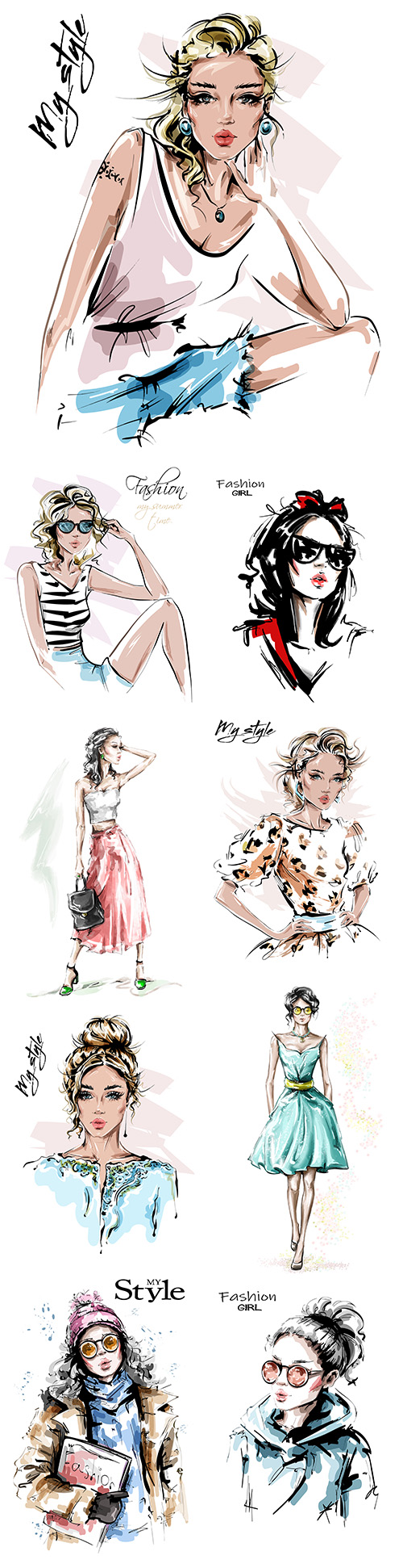 My style Hand drawn beautiful young and fashion girl 6
