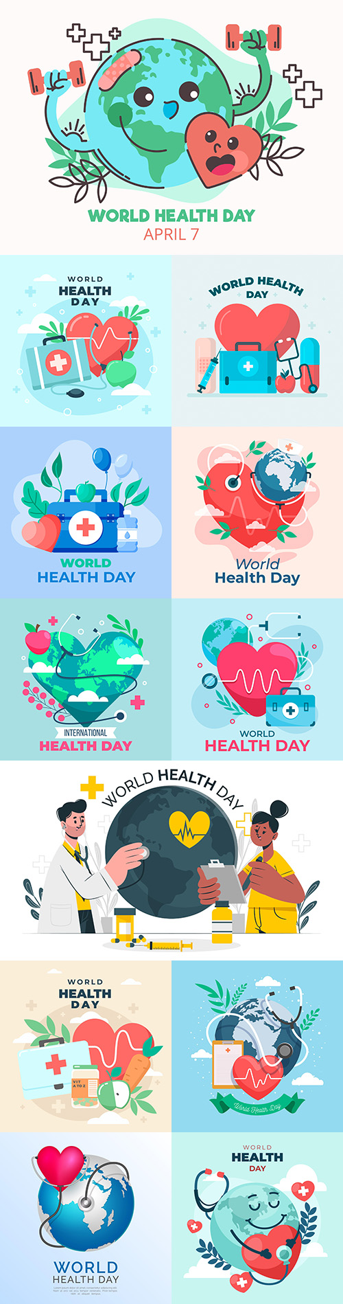 World health day with planet and heart illustration flat design
