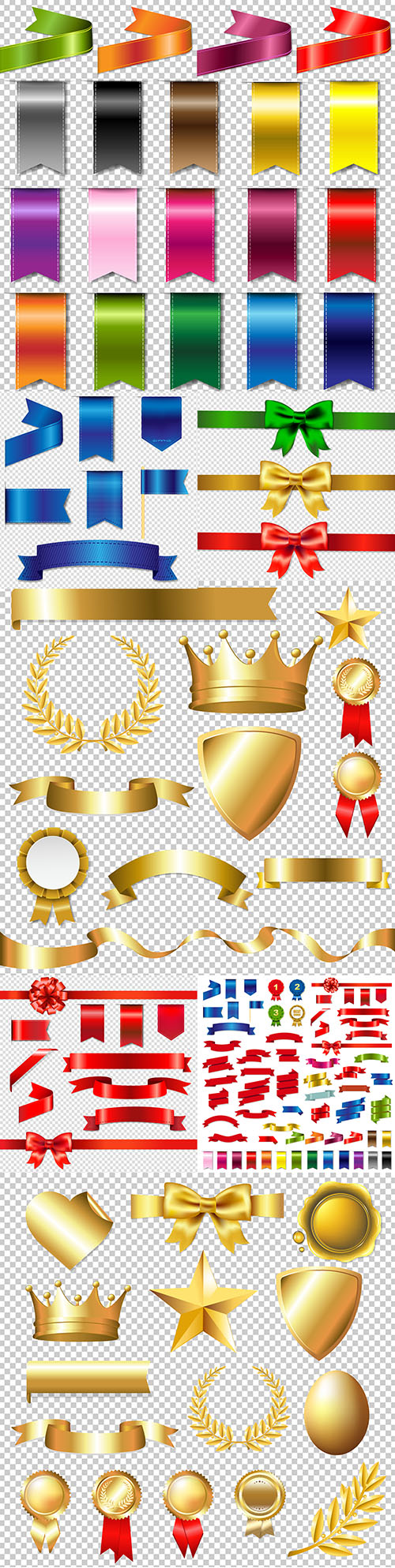Bright ribbon and gold signs and symbols for design
