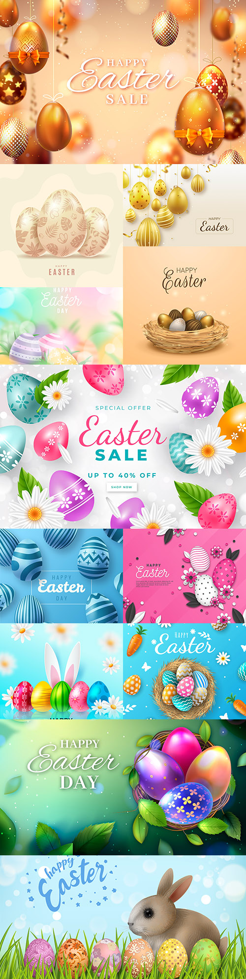 Happy Easter collection of realistic illustrations with eggs 2
