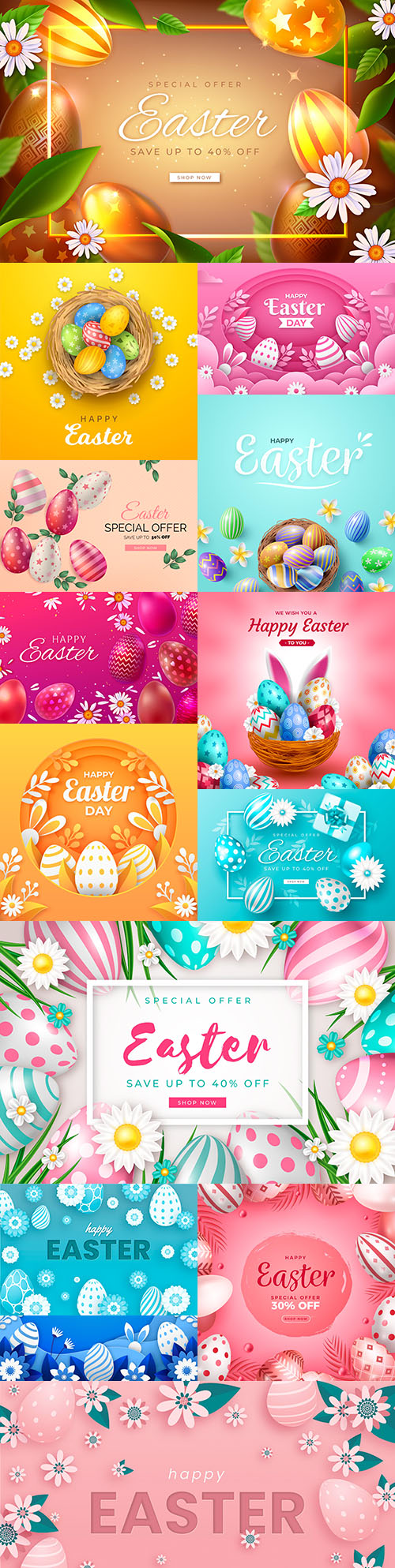 Bright Easter sale realistic illustration in paper style
