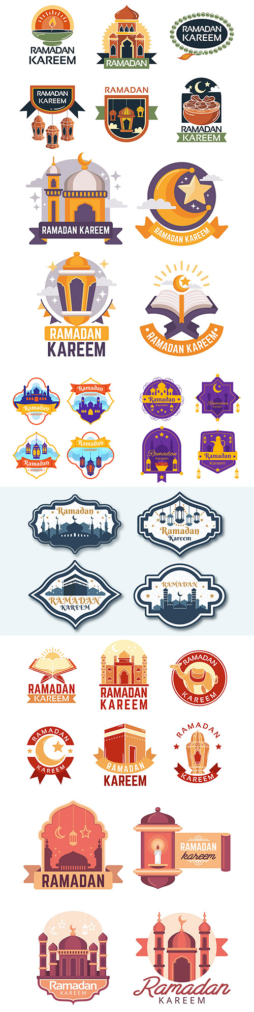 Ramadan Kareem design flat collection emblems
