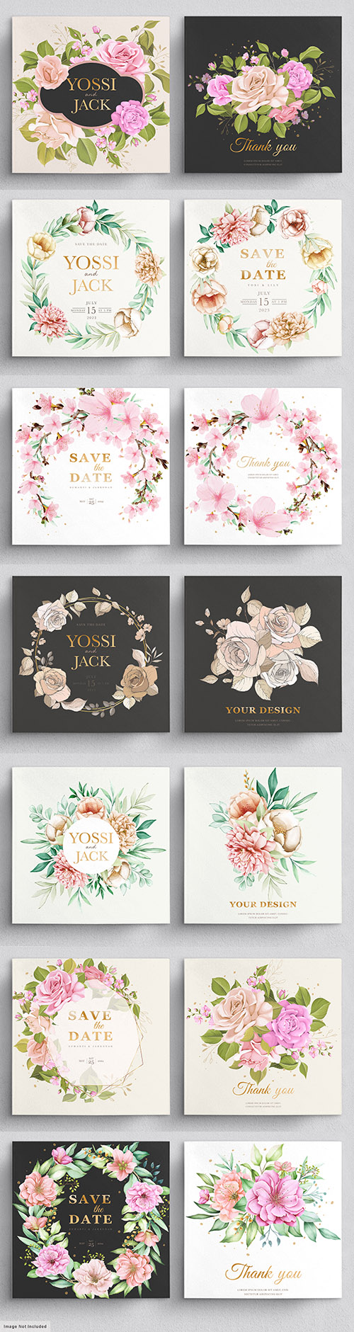 Wedding elegant invitation template with flowers and leaves
