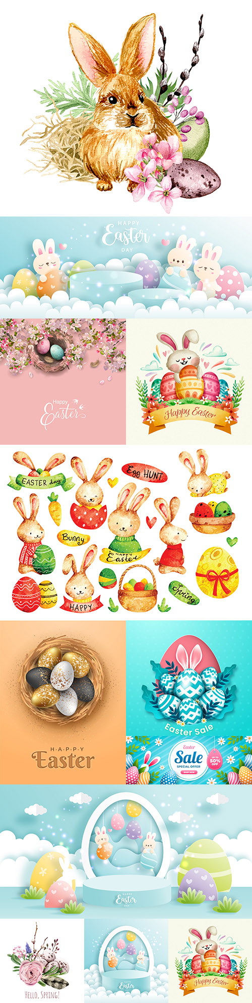 Happy Easter illustrations bunny and elements design 6
