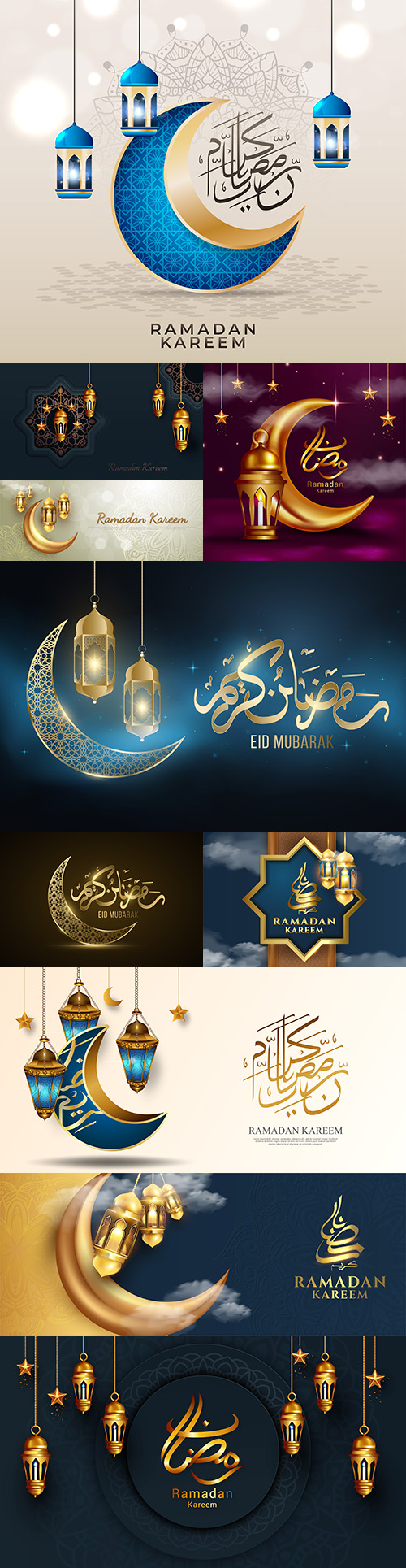 Islamic greeting Ramadan Kareem design with beautiful lanterns and crescent