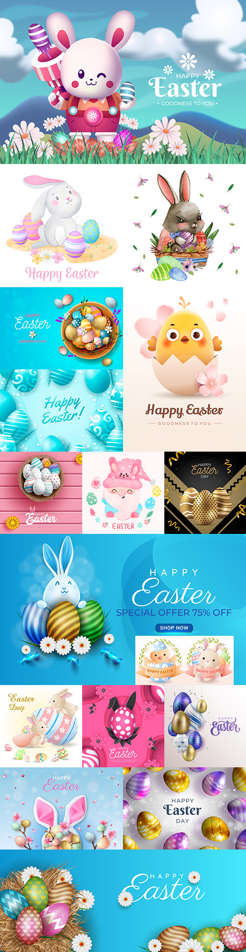 Happy Easter background and design banner with colorful eggs