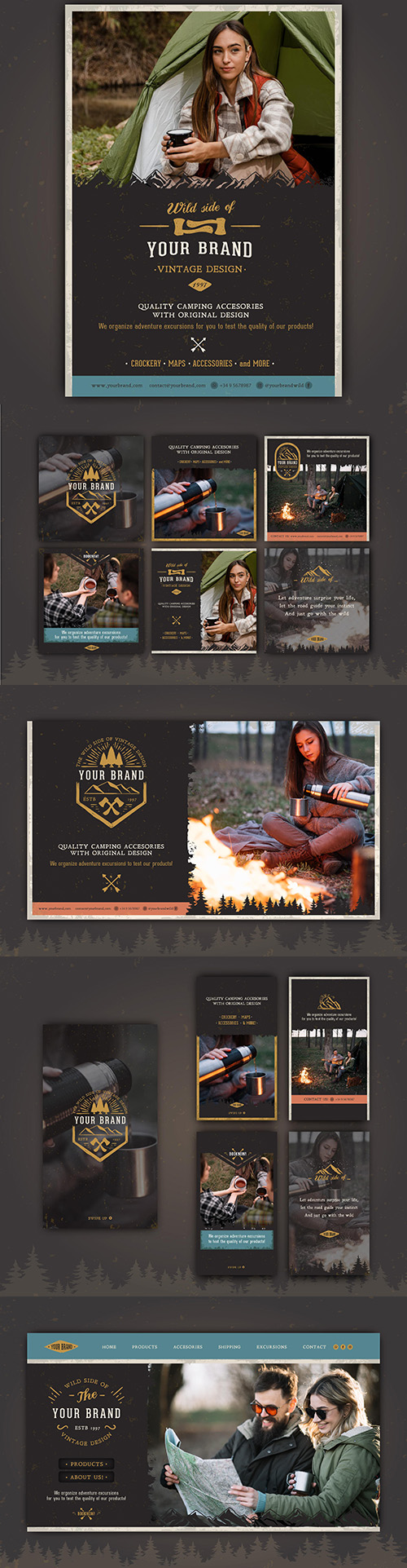 Wildlife stories messages on instagram and main page design template