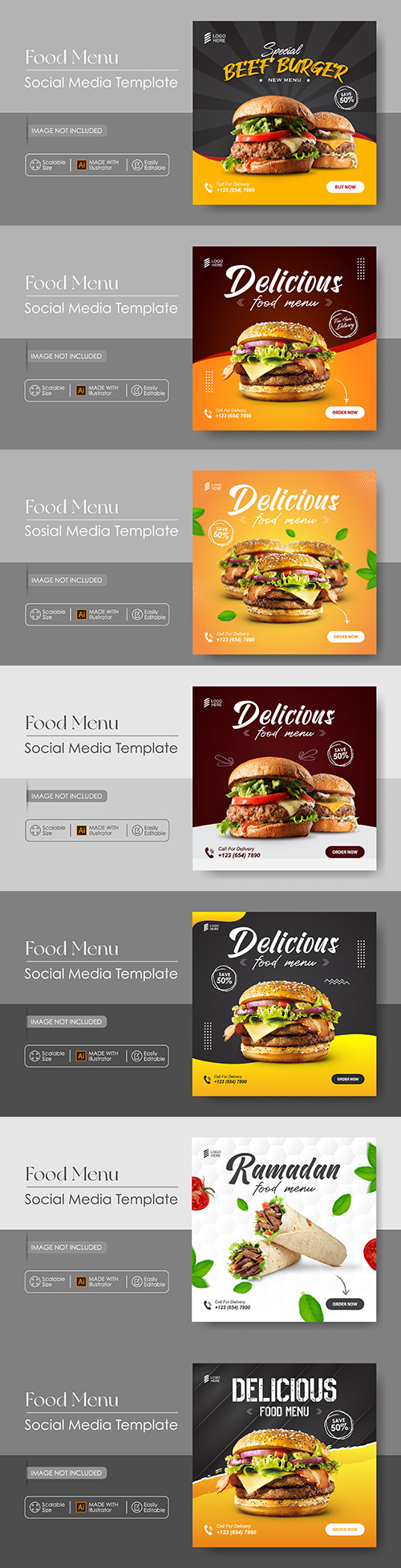 Food menu social media template design promote sale