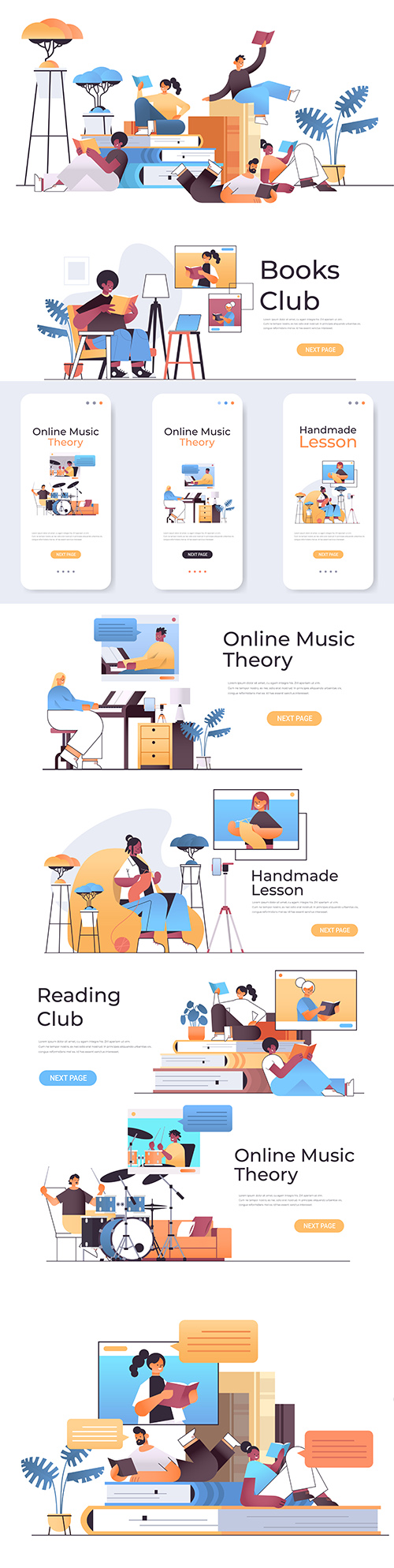 People online hobby and illustration training flat design
