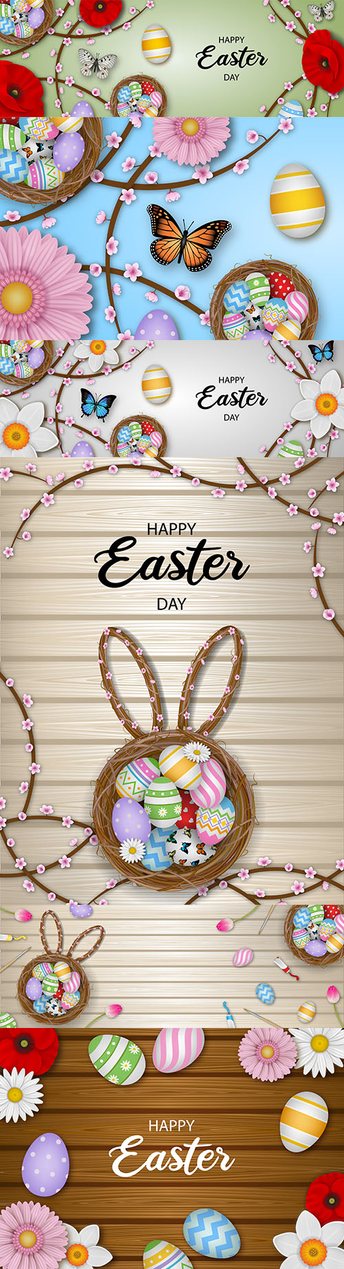 Happy Easter background and design banner with colorful eggs 3
