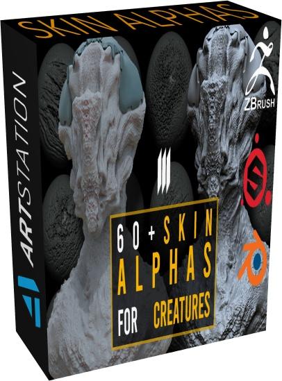 60 Skin Alphas For Creatures / Zbrush / Substance Painter / Blender