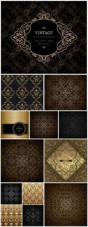Dark backgrounds with gold ornaments in vector