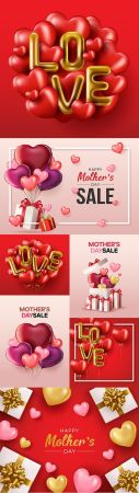 Happy Mother's Day design banner with gifts and hearts